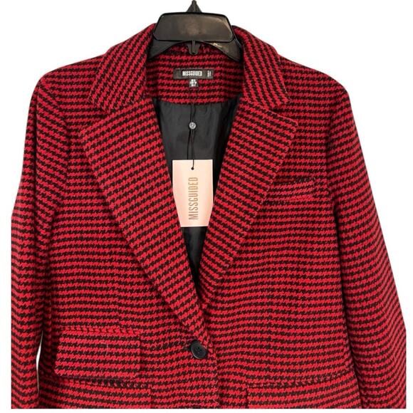 Missguided Houndstooth Boyfriend Blazer Coat red black Size 2 oversized NWT - Picture 4 of 14